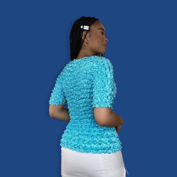 Bright Blue Popcorn Top - Picture 4 of 4